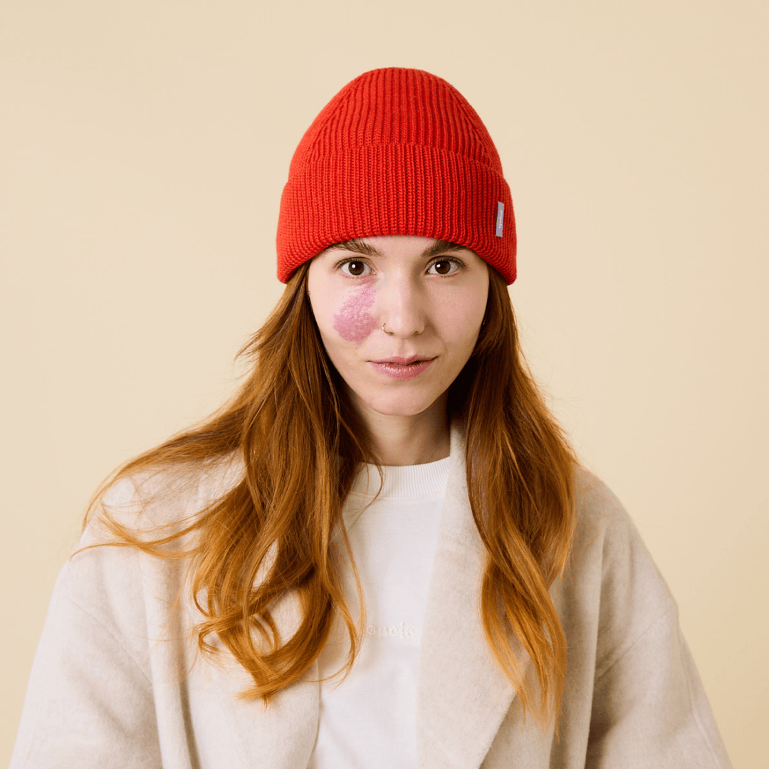 popeia - Beanie aus Merinowolle | Popeia Rot - ROSA ECK - , ,