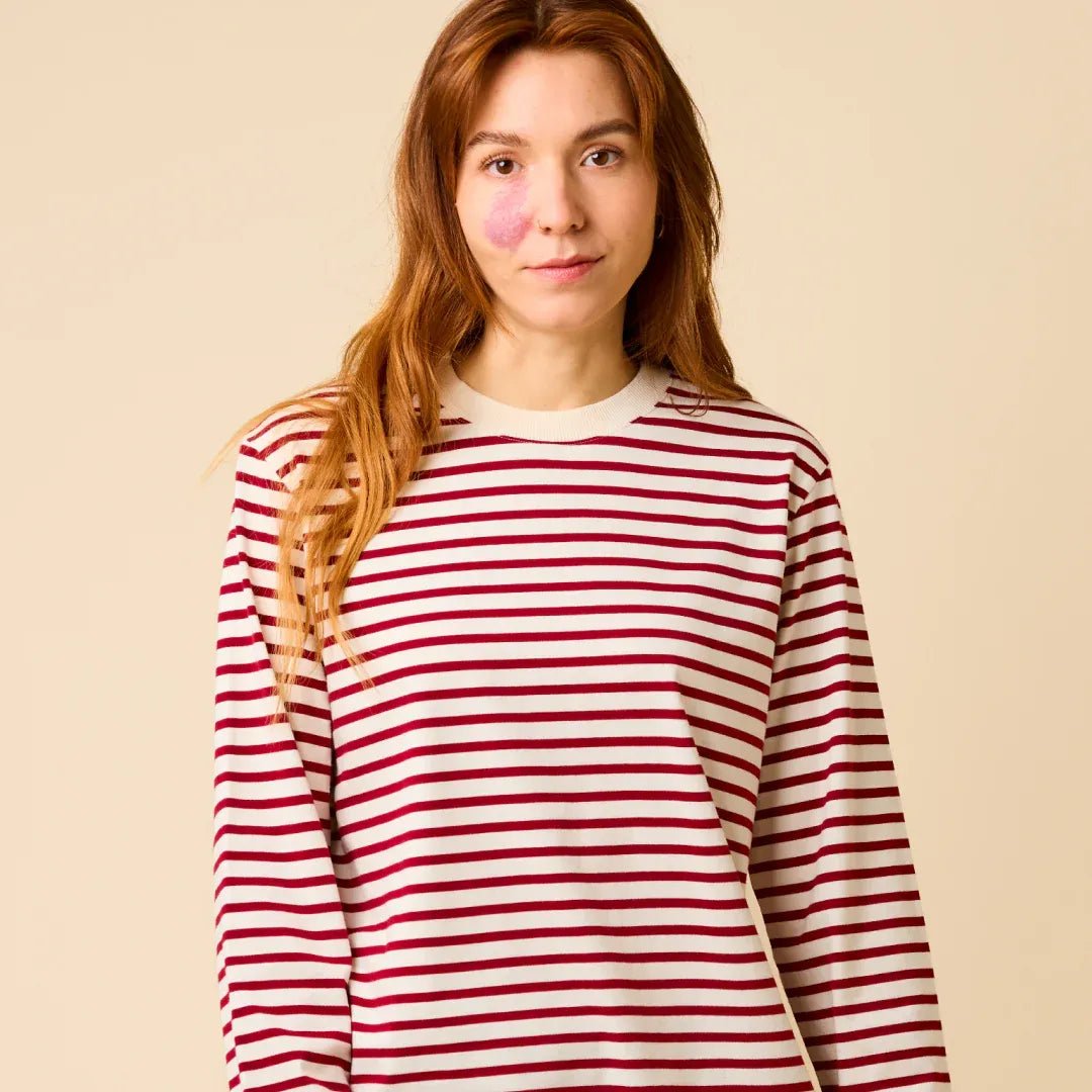 popeia - Langarmshirt Gestreift aus Bio - Baumwolle | Bordeaux/Off - White - Langarmshirt - ROSA ECK Concept Store