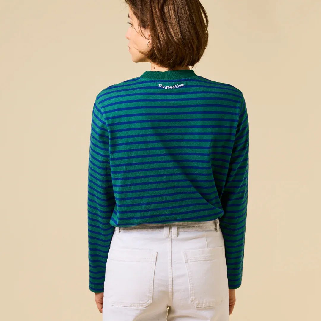 popeia - Langarmshirt Gestreift aus Bio - Baumwolle • Dunkelgrün/Blau - Langarmshirt - ROSA ECK