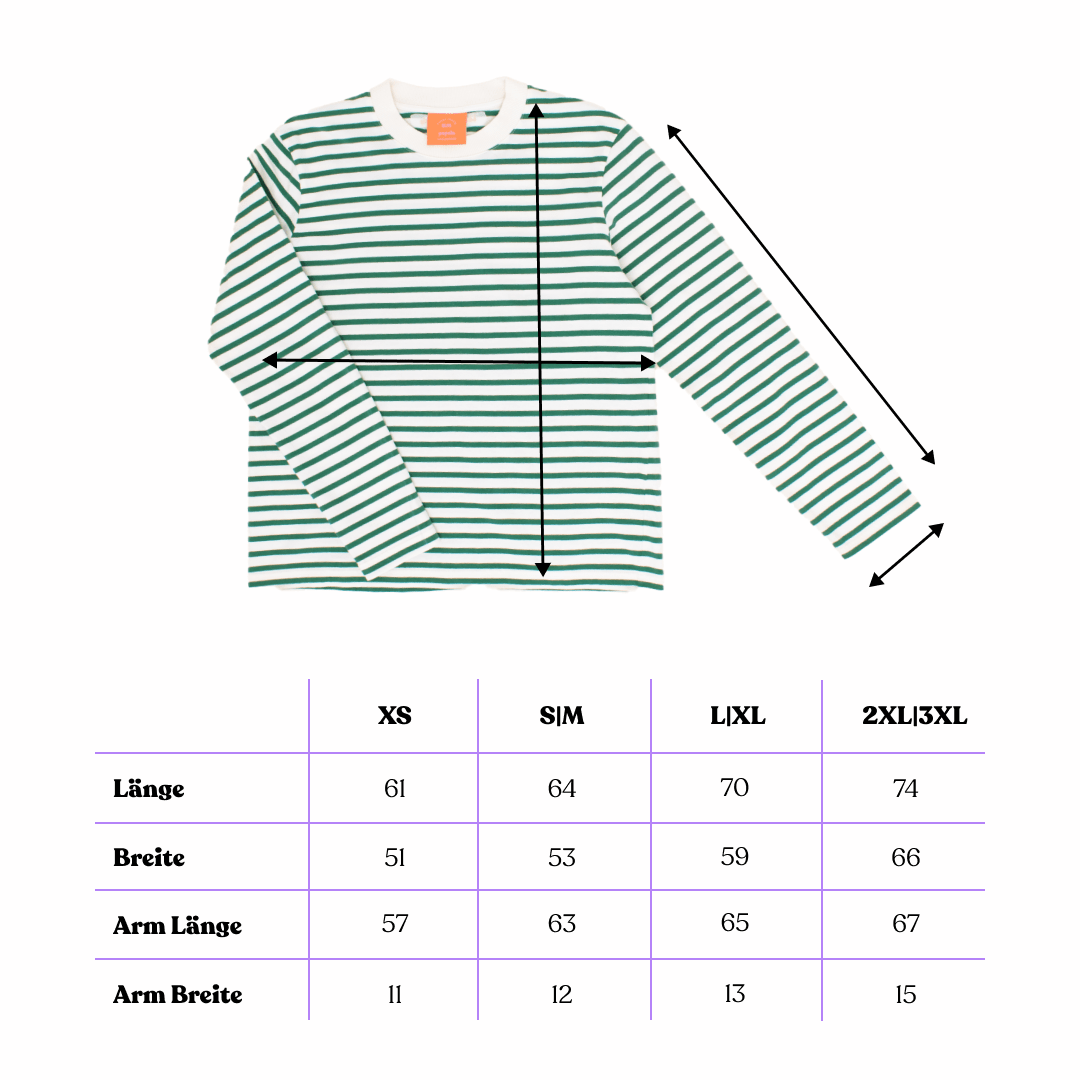 popeia - Langarmshirt Gestreift aus Bio - Baumwolle | Grün/Weiß - ROSA ECK - Grün, Streifen,