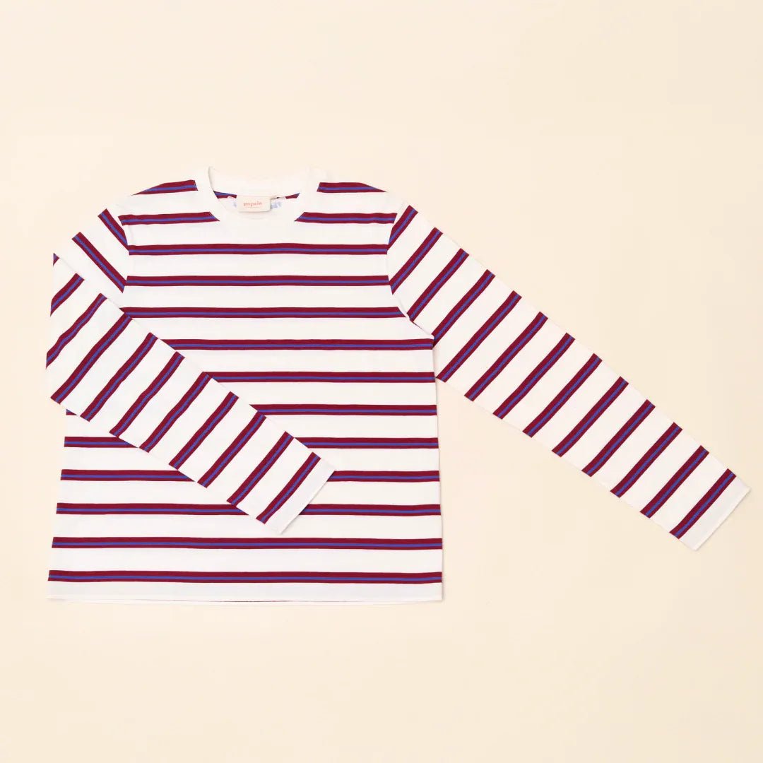 popeia - Langarmshirt Gestreift aus Bio - Baumwolle • Königsblau/Rot - ROSA ECK