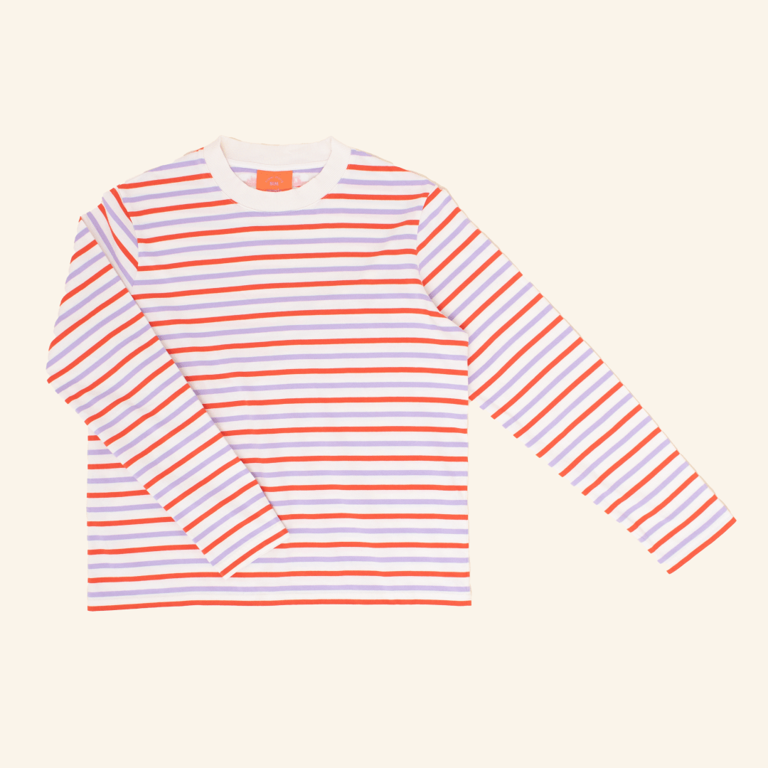 popeia - Langarmshirt Gestreift aus Bio - Baumwolle | Lila/Rot/Weiß - ROSA ECK - Lila, Rot, Streifen