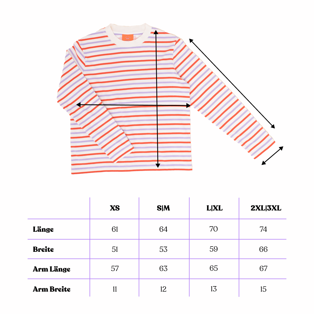 popeia - Langarmshirt Gestreift aus Bio - Baumwolle | Lila/Rot/Weiß - ROSA ECK - Lila, Rot, Streifen