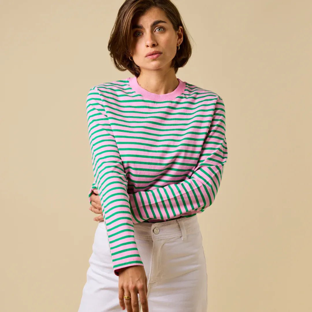 popeia - Langarmshirt Gestreift aus Bio - Baumwolle | Pink/Grün - Langarmshirt - ROSA ECK Concept Store