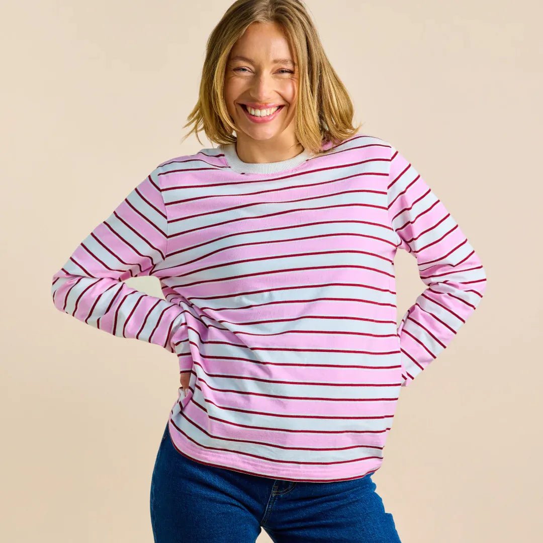 popeia - Langarmshirt Gestreift aus Bio - Baumwolle • Weiß/Pink - ROSA ECK