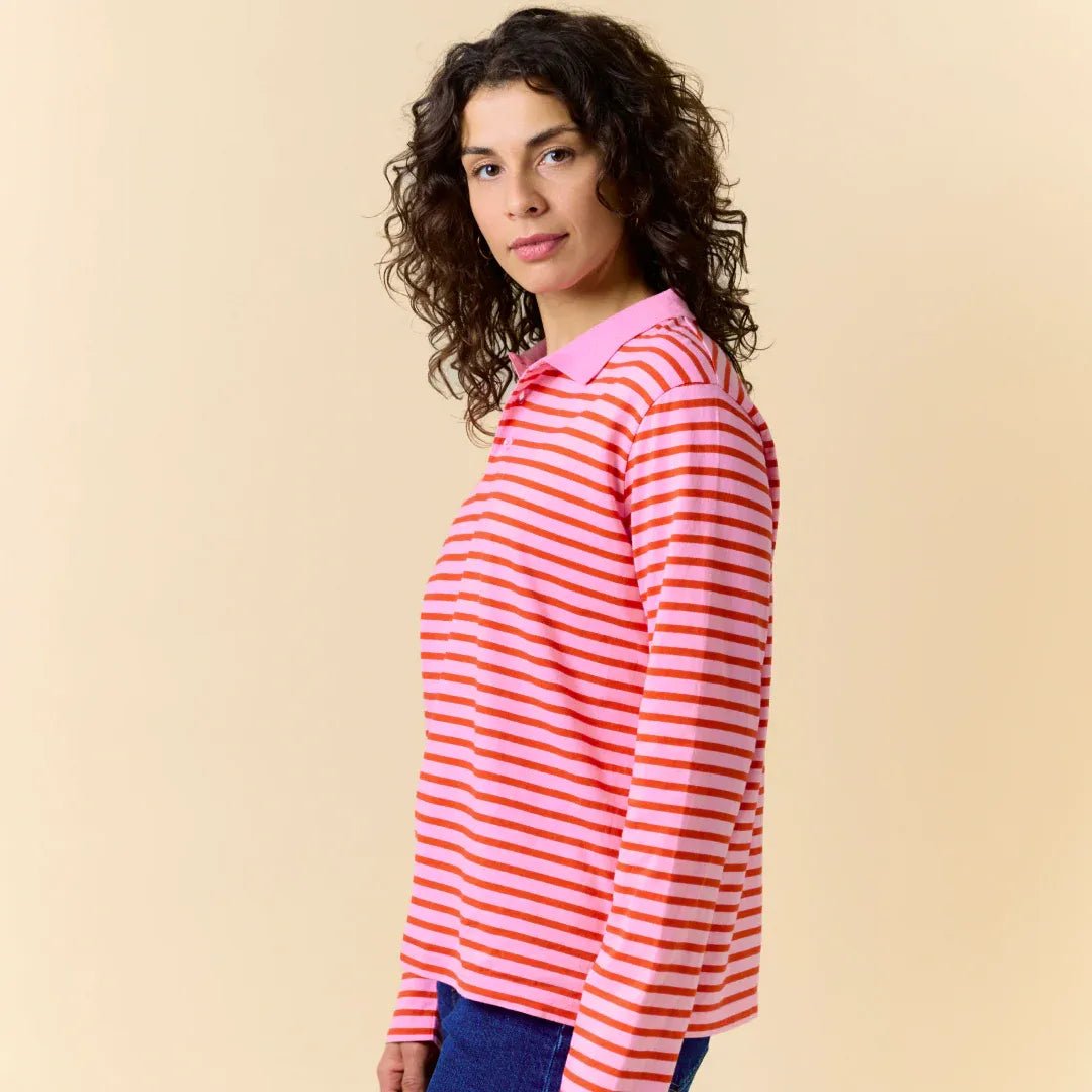 popeia - Poloshirt Gestreift aus Bio - Baumwolle • Pink/Rot - Poloshirt - ROSA ECK