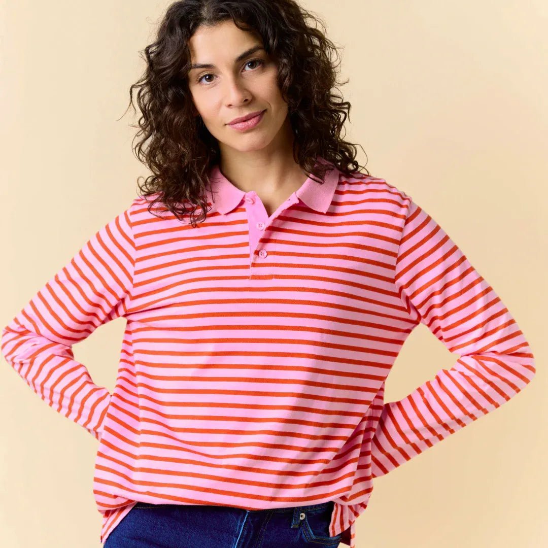 popeia - Poloshirt Gestreift aus Bio - Baumwolle • Pink/Rot - Poloshirt - ROSA ECK
