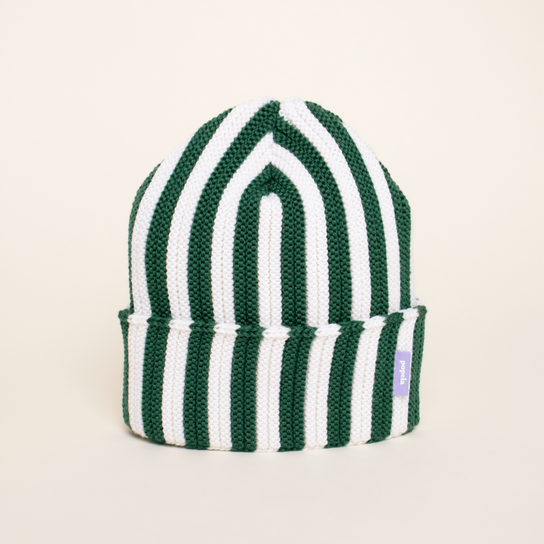 popeia - Special Beanie aus Merinowolle | Grün/Weiß - ROSA ECK - , ,