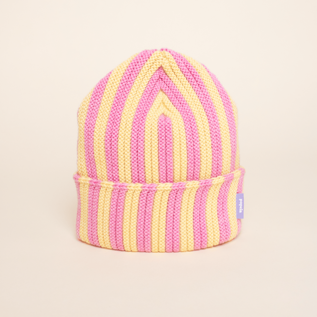 popeia - Special Beanie aus Merinowolle | Hellgelb/Pink - ROSA ECK - , ,