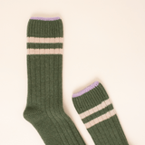 popeia - Stricksocken aus Wolle | Grün mit Streifen - ROSA ECK - , ,