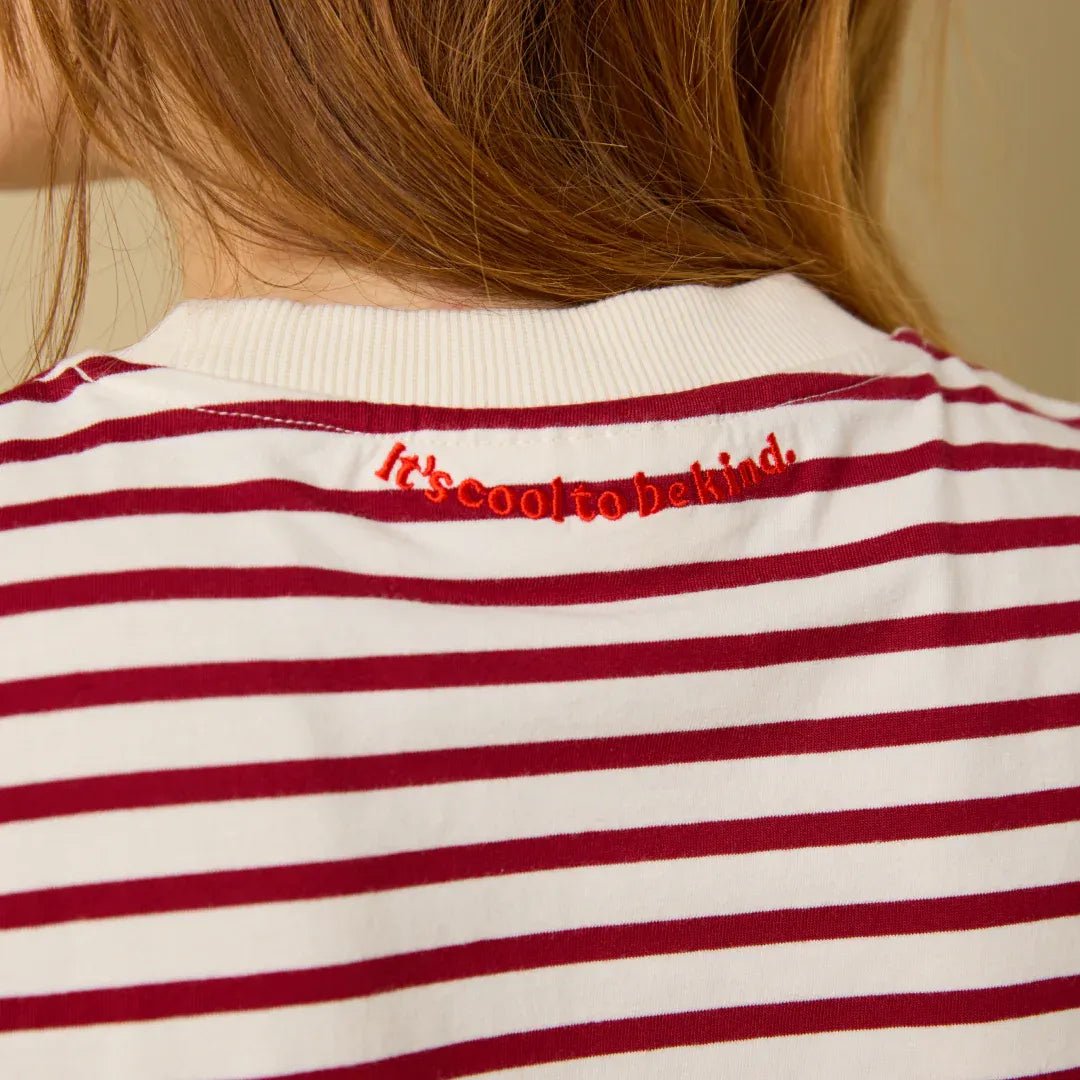 popeia - T-Shirt Gestreift aus Bio - Baumwolle | Bordeaux/Off - White - T-Shirt - ROSA ECK Concept Store
