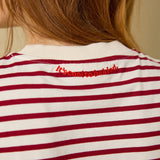 popeia - T-Shirt Gestreift aus Bio - Baumwolle | Bordeaux/Off - White - T-Shirt - ROSA ECK Concept Store