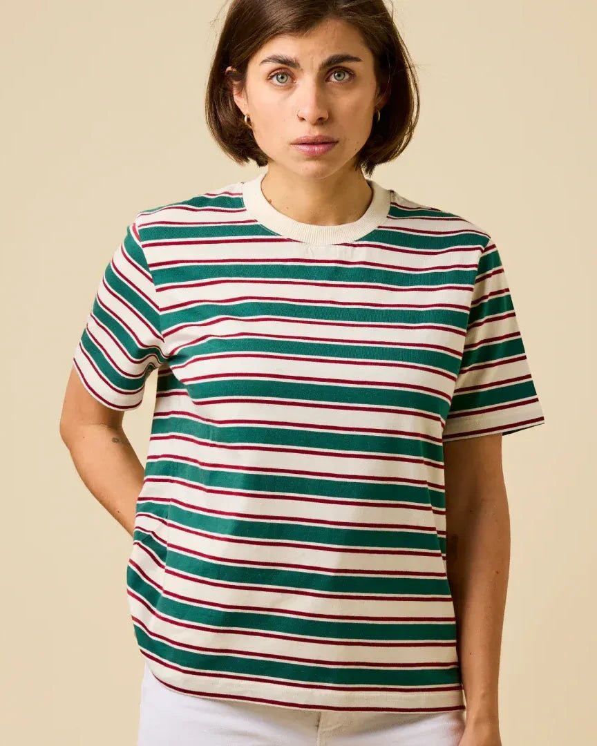 popeia - T-Shirt Gestreift aus Bio - Baumwolle • Dunkelgrün/Bordeaux - T-Shirt - ROSA ECK