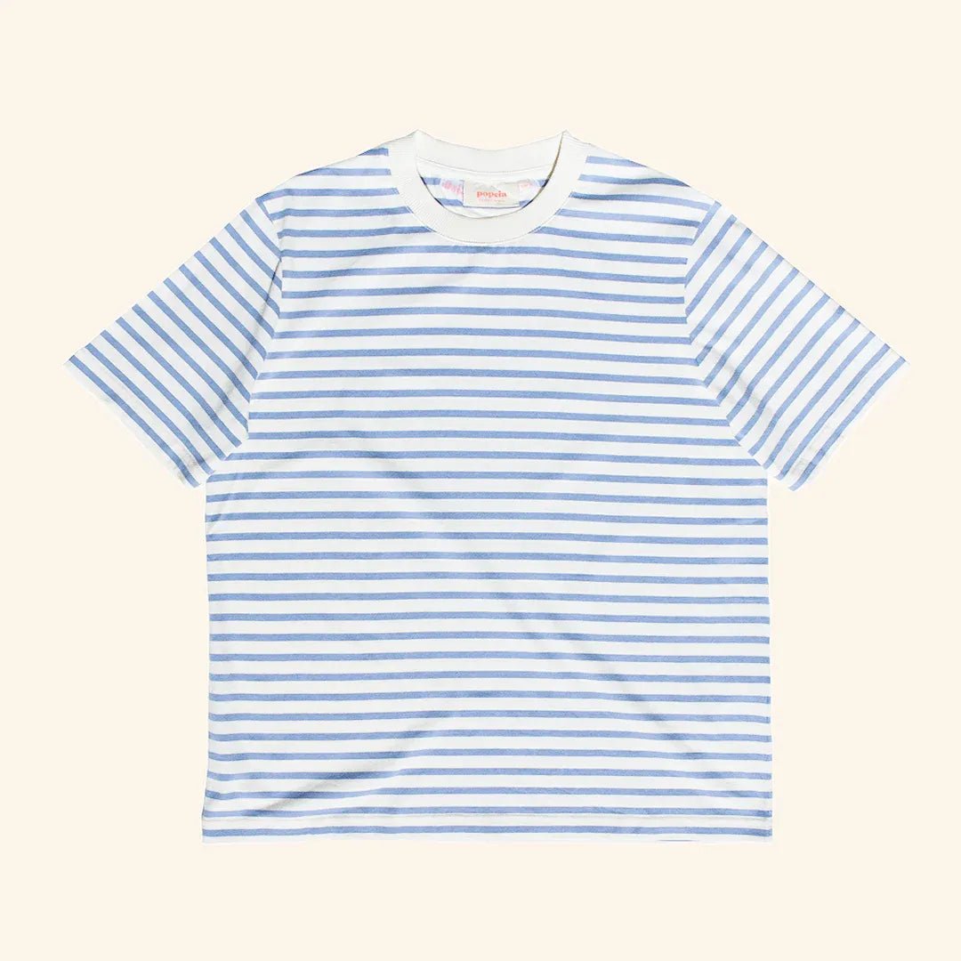 popeia - T-Shirt Gestreift aus Bio - Baumwolle | Eisblau/Off - White - T-Shirt - ROSA ECK Concept Store