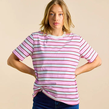 popeia - T-Shirt Gestreift aus Bio - Baumwolle • Weiß/Pink - ROSA ECK