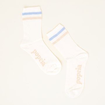 popeia - THE SPORTY Socken aus Bio - Baumwolle | Hellblau mit Streifen - ROSA ECK - Blau, Sportsocken, Weiß