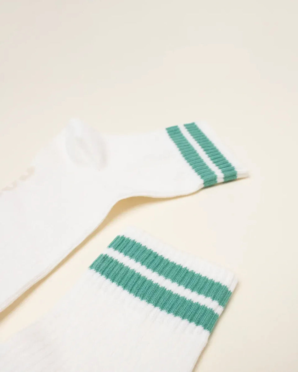 popeia - THE TENNIS Ankle Socken aus Bio - Baumwolle • Grüne Streifen - Socken - ROSA ECK Concept Store