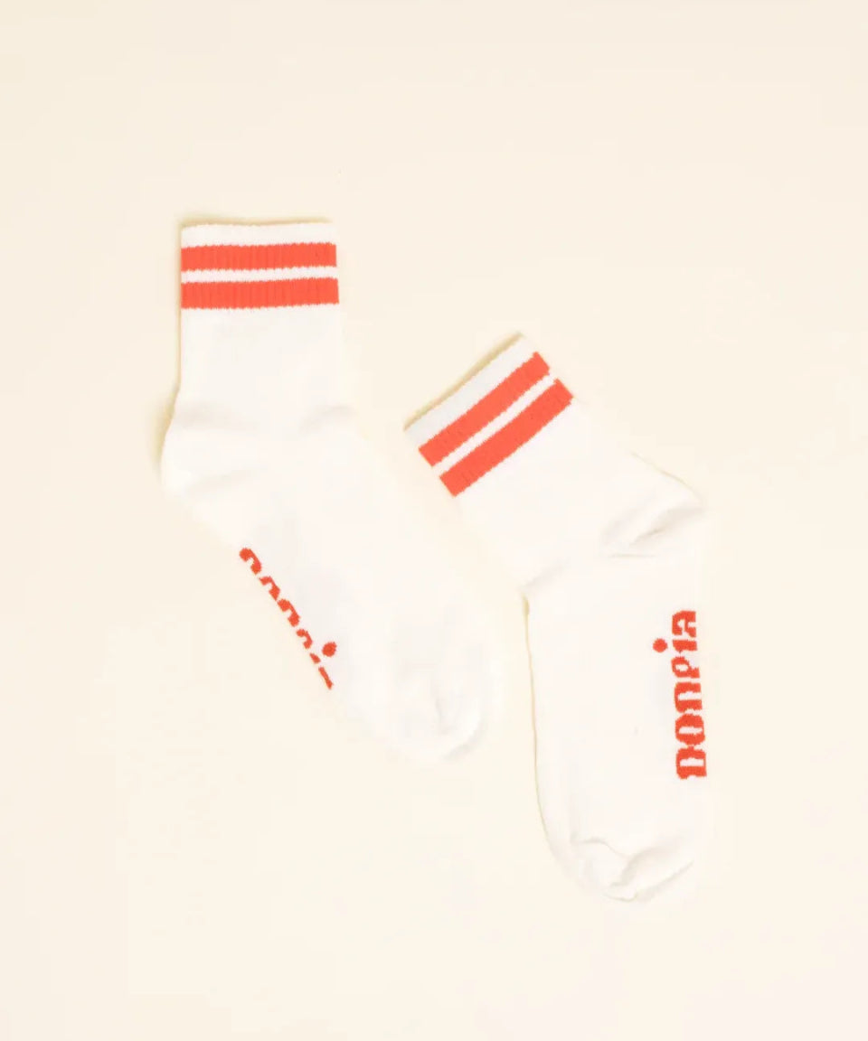 popeia - THE TENNIS Ankle Socken aus Bio - Baumwolle • Rote Streifen - Socken - ROSA ECK Concept Store