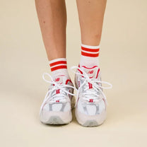 popeia - THE TENNIS Ankle Socken aus Bio - Baumwolle • Rote Streifen - Socken - ROSA ECK Concept Store