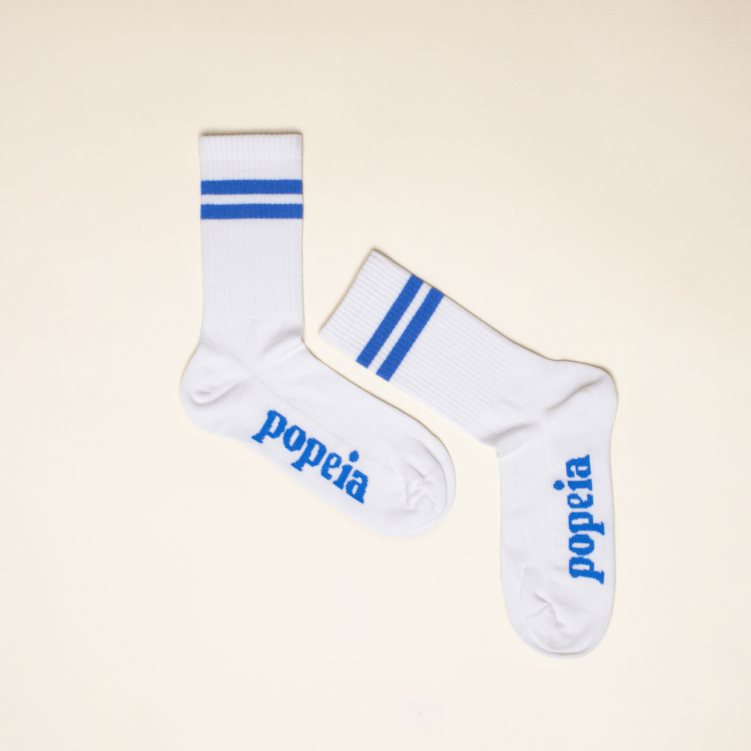 popeia - THE TENNIS Socken aus Bio - Baumwolle | Blaue Streifen - ROSA ECK - , ,