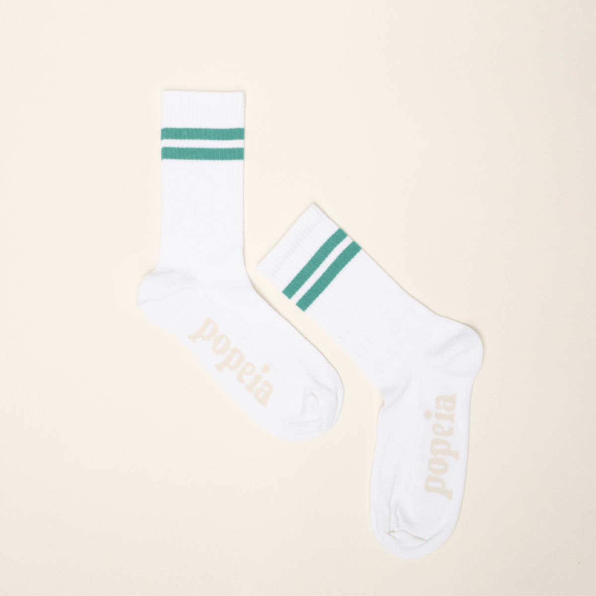 popeia - THE TENNIS Socken aus Bio - Baumwolle | Grüne Streifen - ROSA ECK - , ,