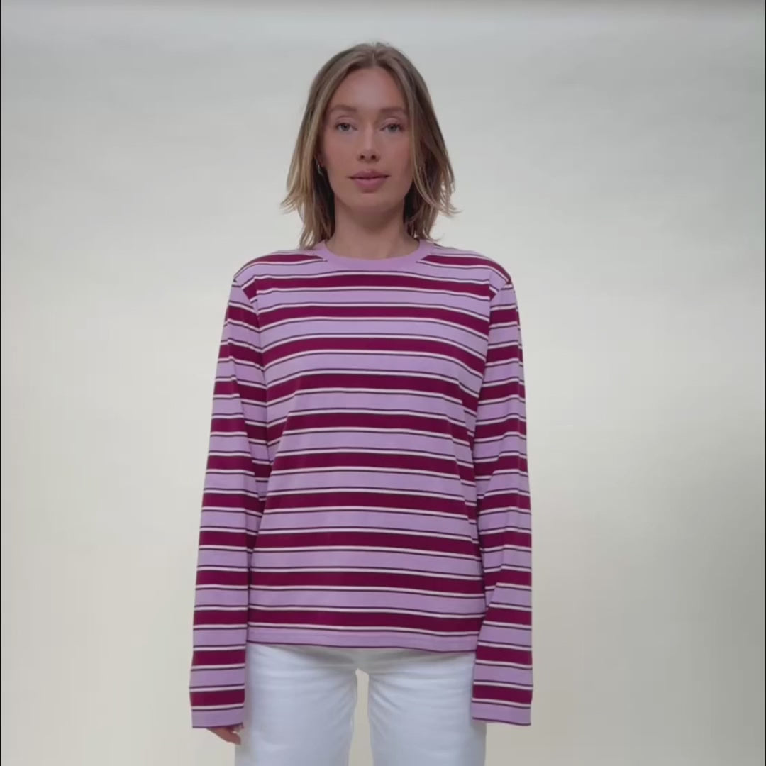 Langarmshirt Gestreift aus Bio-Baumwolle • Aubergine/Pink
