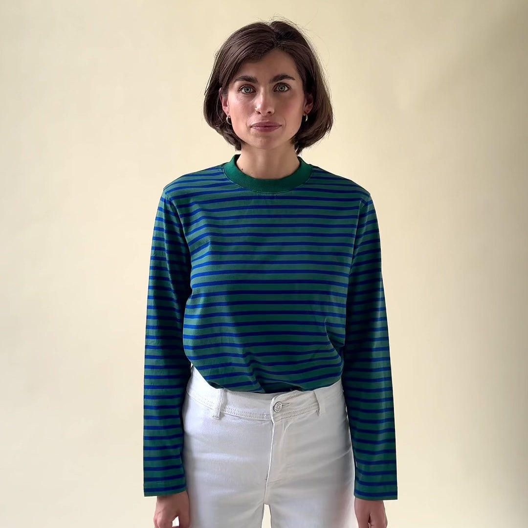 Langarmshirt Gestreift aus Bio-Baumwolle • Dunkelgrün/Blau