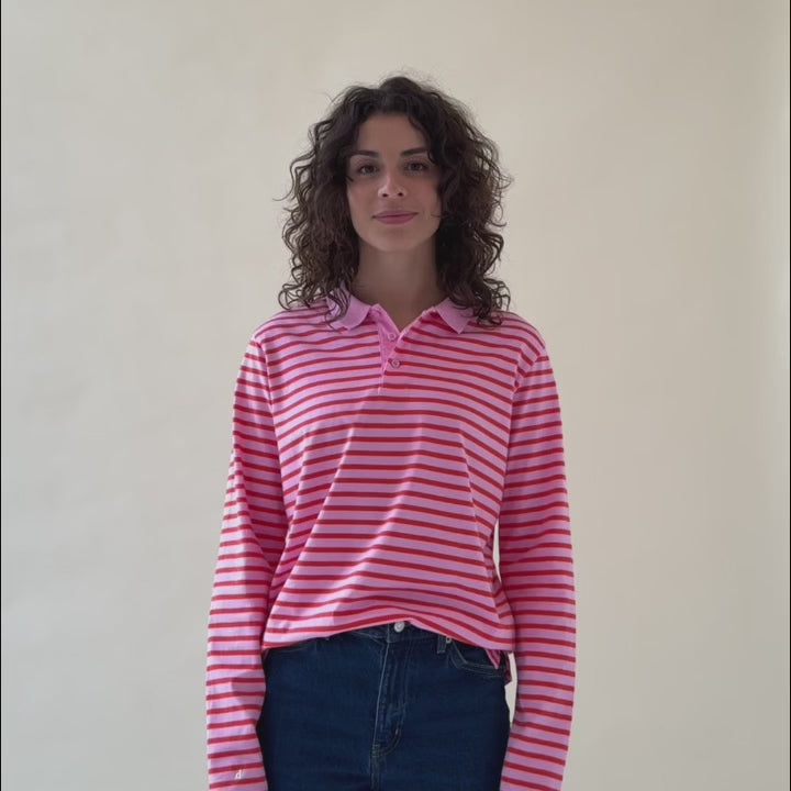 Poloshirt Gestreift aus Bio-Baumwolle • Pink/Rot
