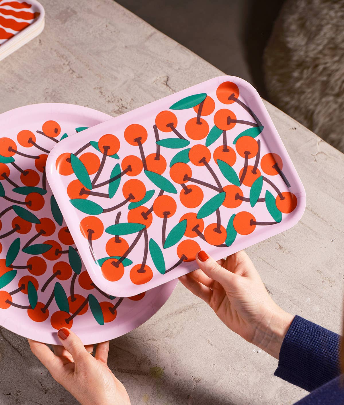 Wrap - Cherries Pink Small Rectangle Birch Serving Tray - ROSA ECK Concept Store